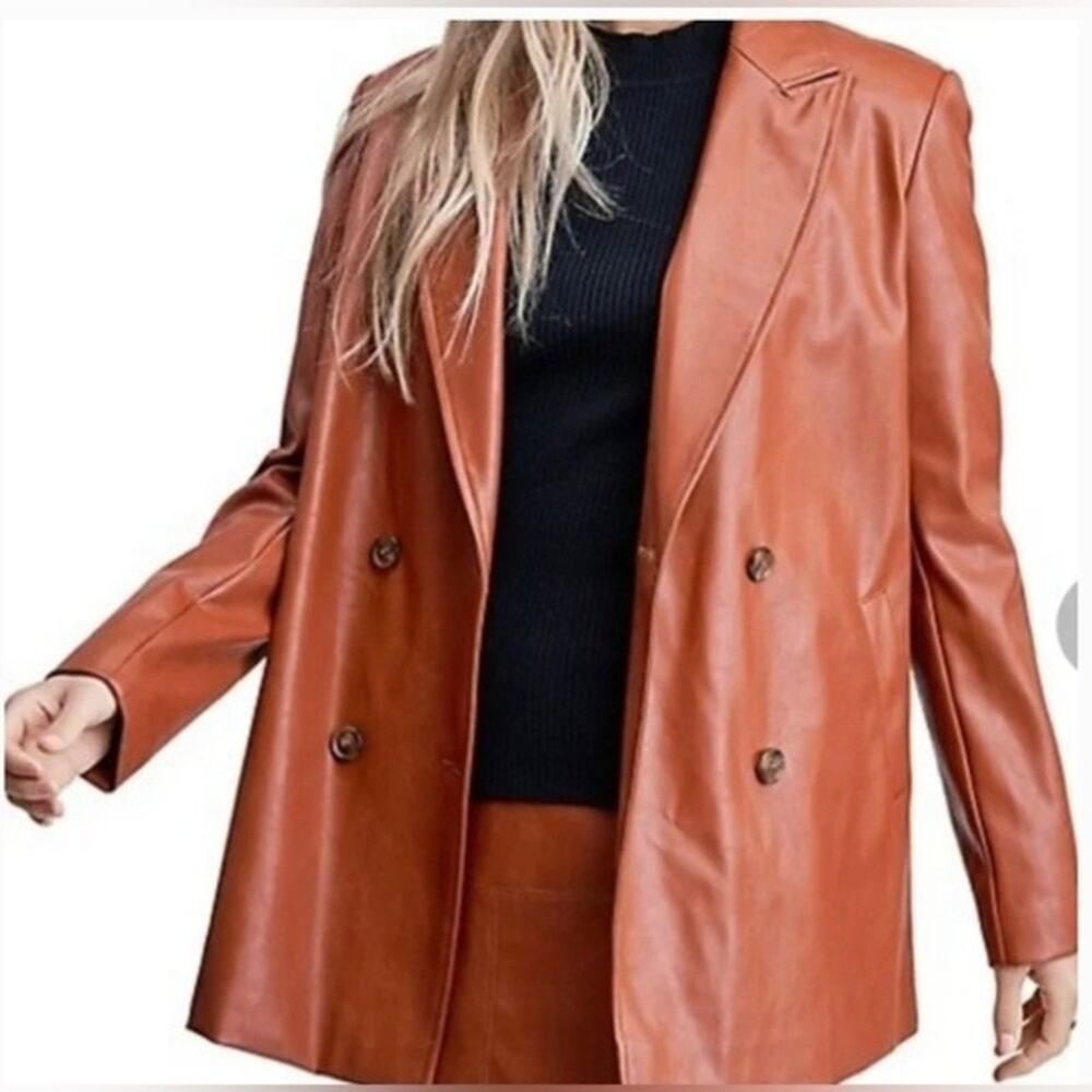 En Saison Oversized Blazer Faux Leather Jacket Double Breasted Chic Y2K 90s  S